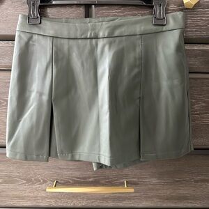 Green Faux Leather Skort